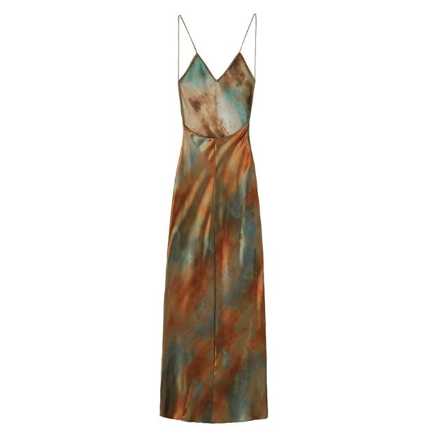 Bianca - Elegant satin maxi kjole med akvarel print