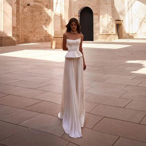 Clarissa - Elegant plisseret off-the-shoulder aftenkjole