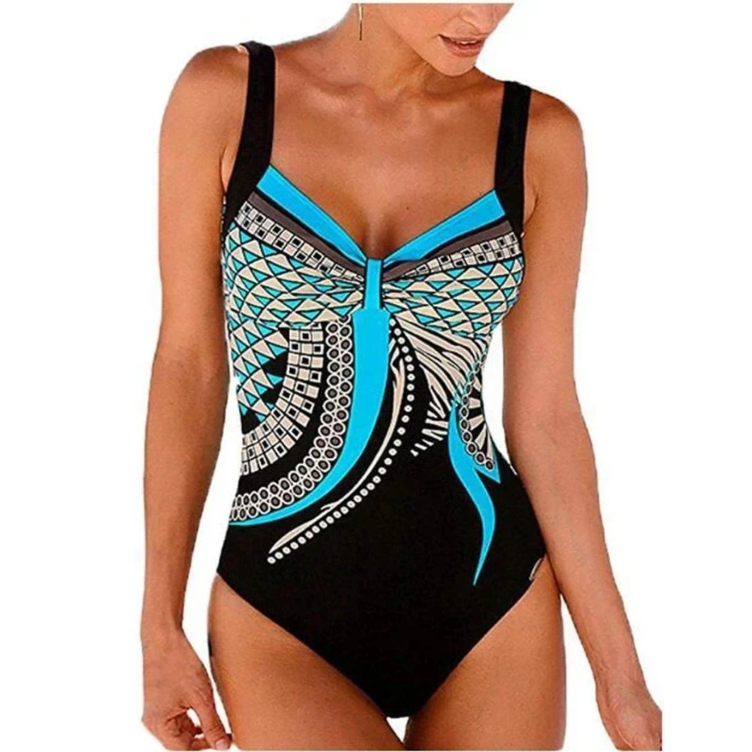 MODA åndbar tankini med rød foret mønster