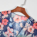 MODA blå blomsterprintet kimono med v-hals