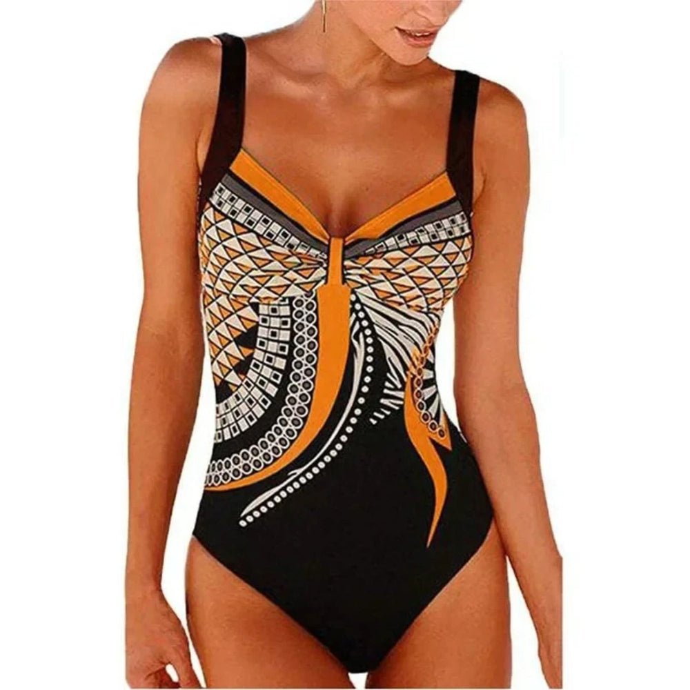 MODA åndbar tankini med rød foret mønster