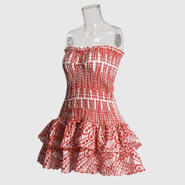 Liana - Ruched bandeau minikjole med blåt paisley mønster