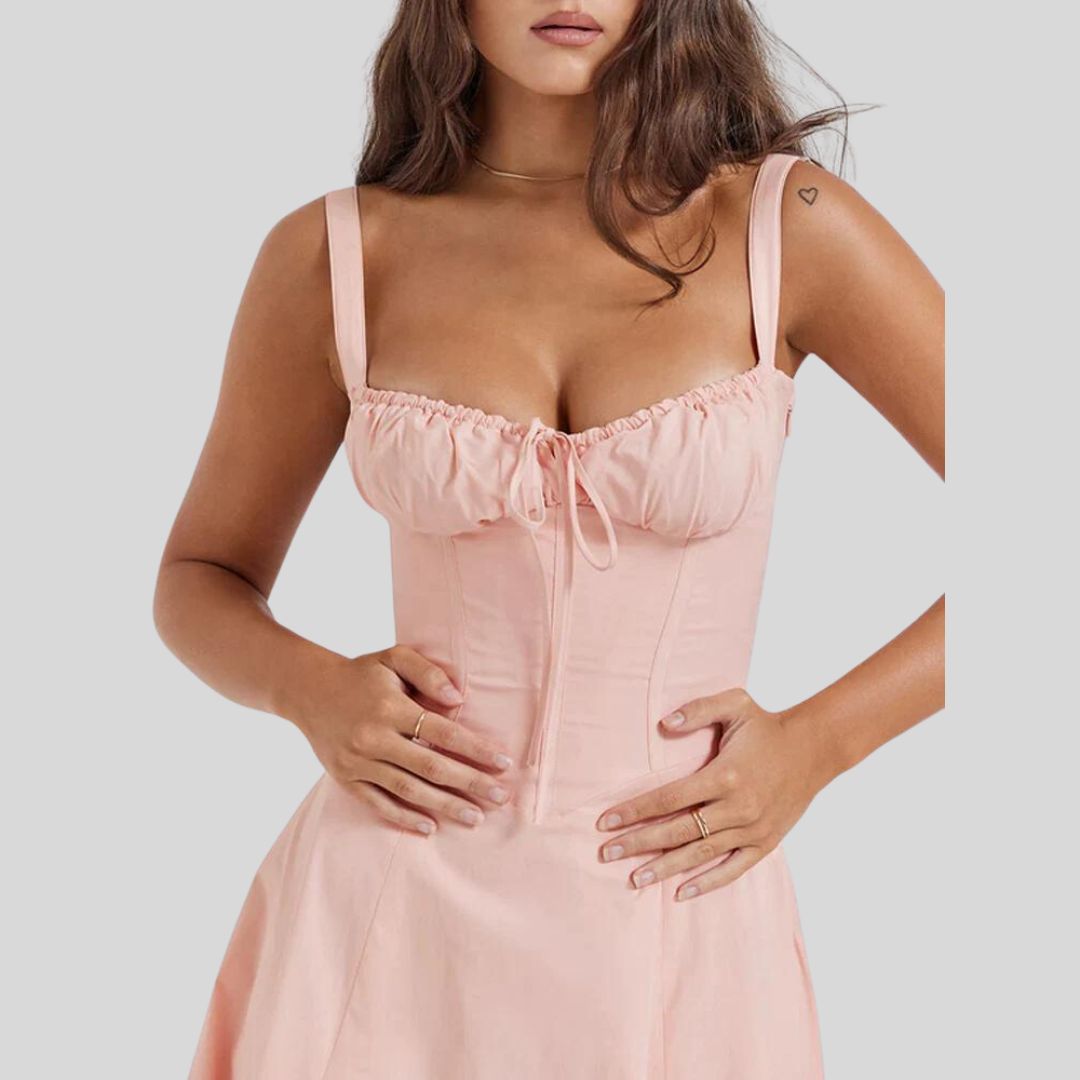 Bella - Satin Korset-Top Kjole med Høj Slids Nederdel