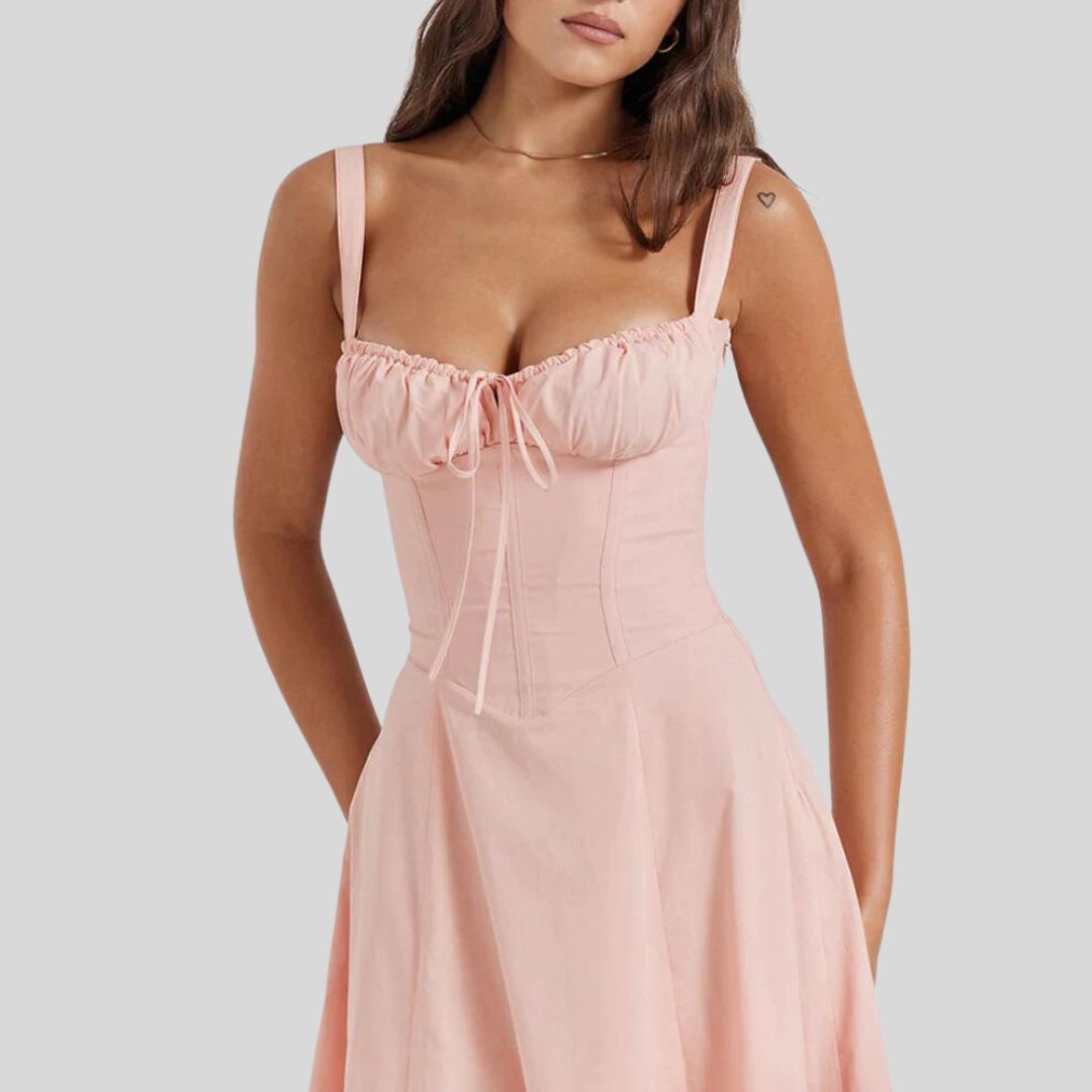 Bella - Satin Korset-Top Kjole med Høj Slids Nederdel