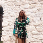 Naomi - sæt med grafisk print og kimono og shorts