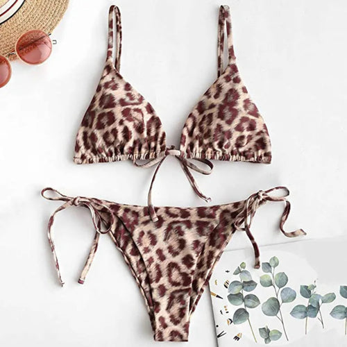 MODA Bikinier med slangeprint, push up-bh og g-streng med snørebånd