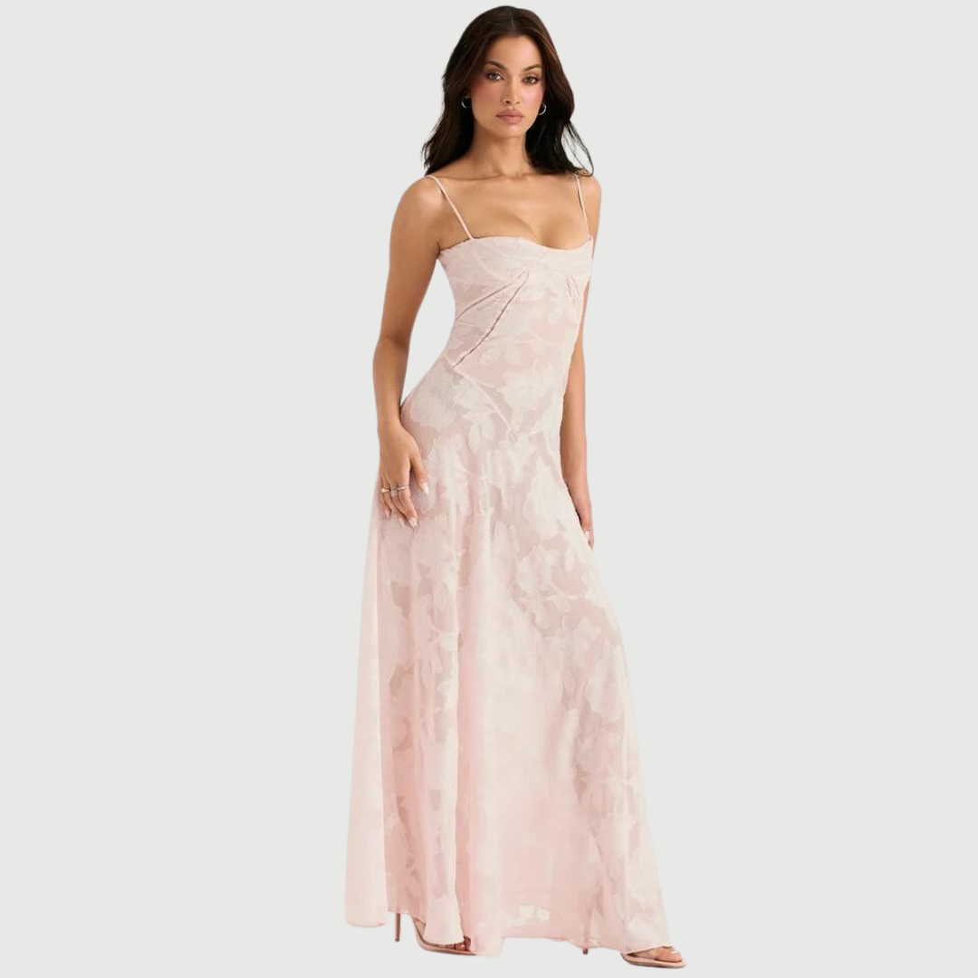 Elise - Elegant A-formet Kjole med Blomsteroverlay