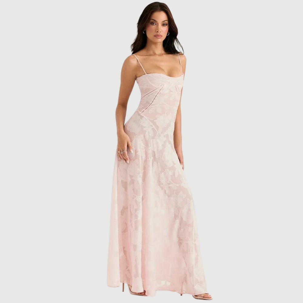 Elise - Elegant A-formet Kjole med Blomsteroverlay