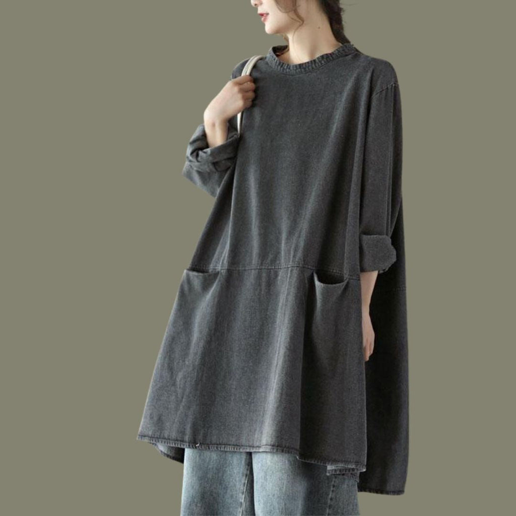 Sophia - Casual oversized tunika i trækul med lommer