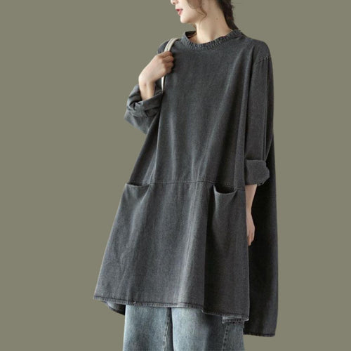 Sophia - Casual oversized tunika i trækul med lommer