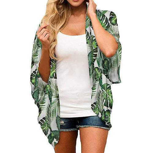 MODA Fleece-kimono med tropisk print og åben front