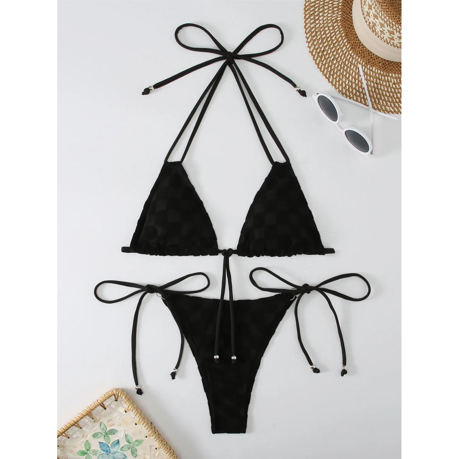 MODA Halter grøn bikinier med sløjfeknude foran push up-bh