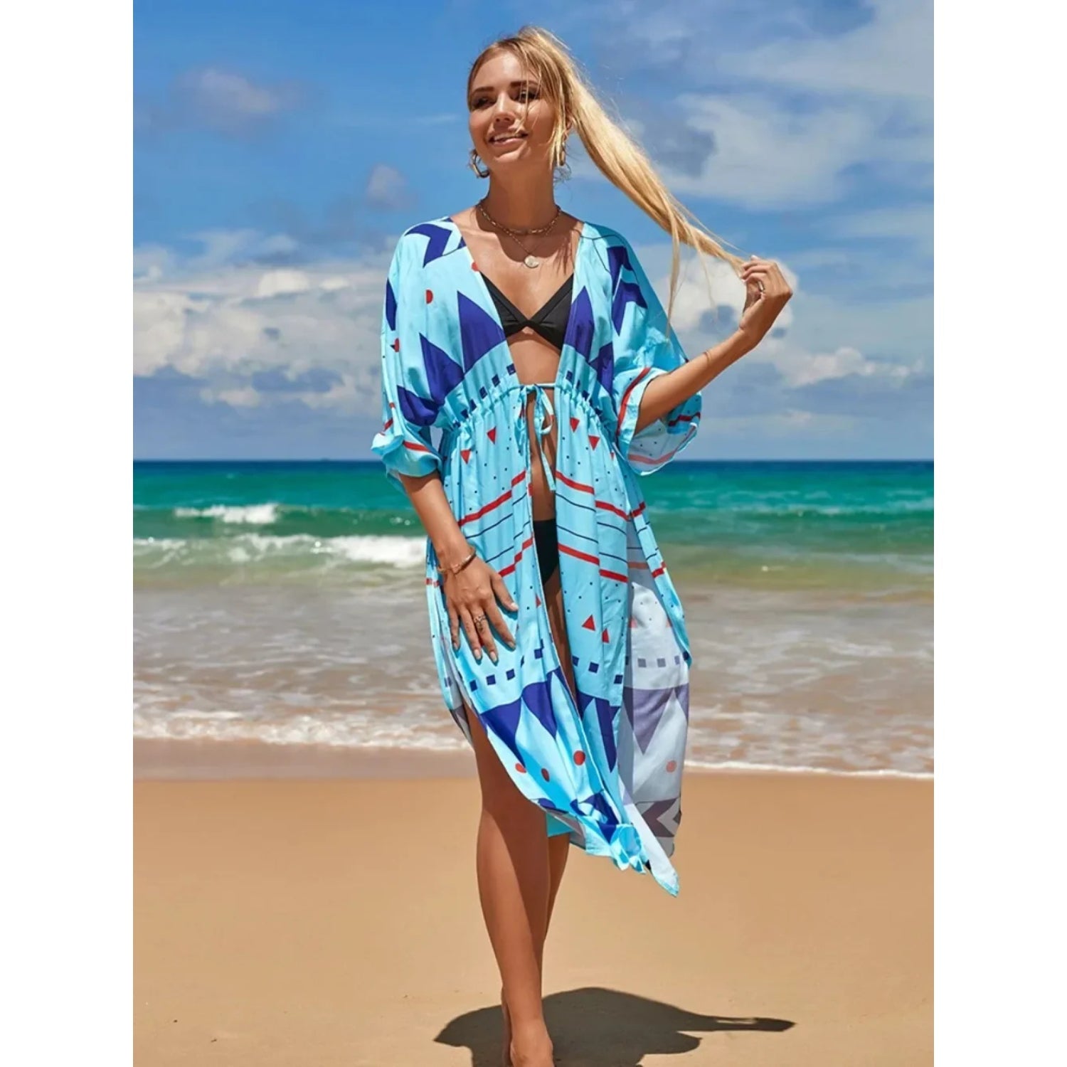 MODA hvid, blomstret kimono med behageligt tryk