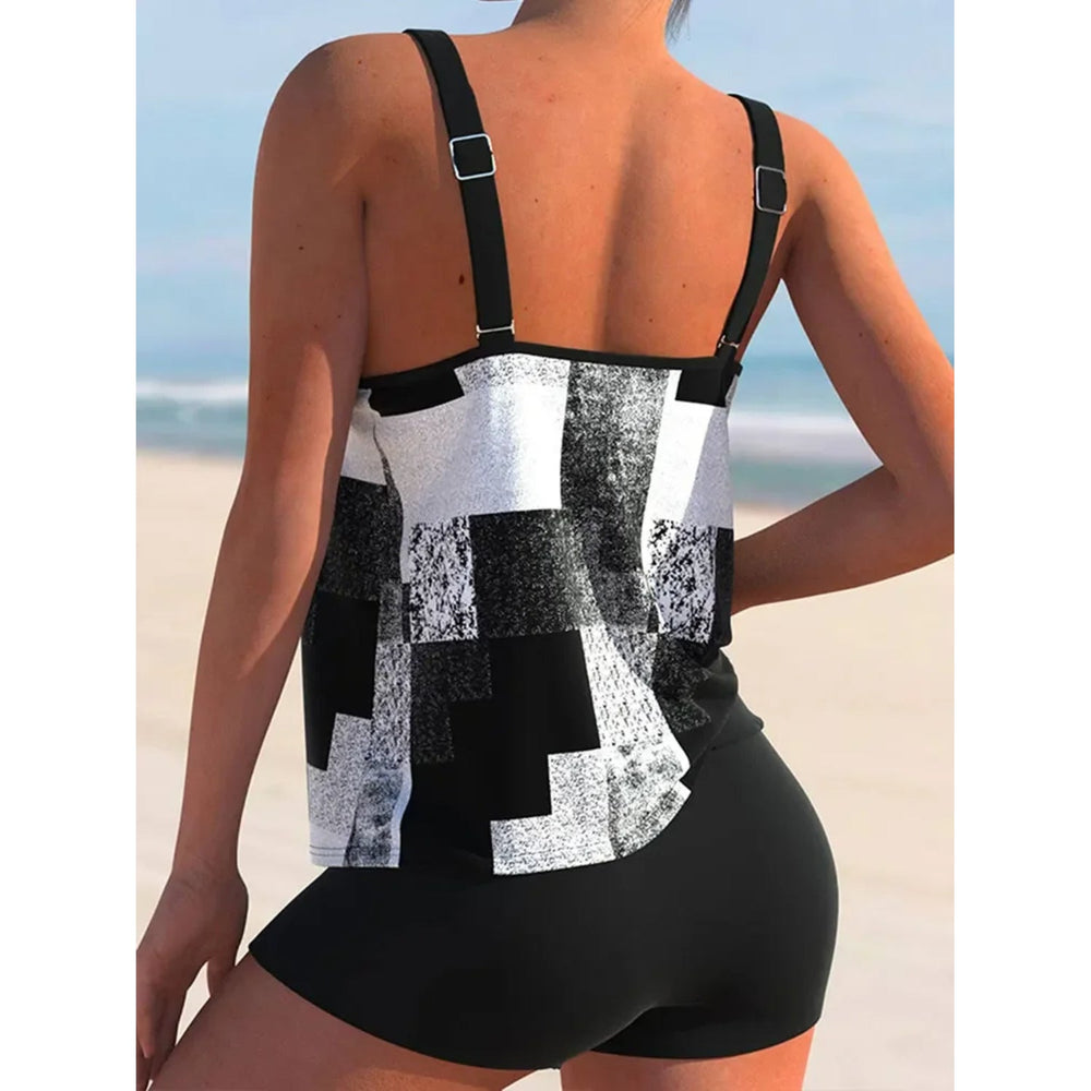 MODA tankini med dobbelt strop og geometrisk mønster