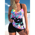 MODA åndbar tankini med sort blomsterprint