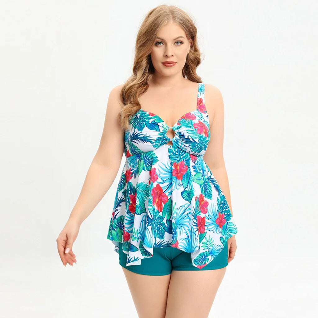 MODA åndbar tankini med blåt blomsterprint