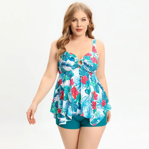 MODA åndbar tankini med blåt blomsterprint