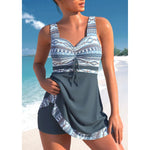 MODA blå patchwork slank letvægts tankini