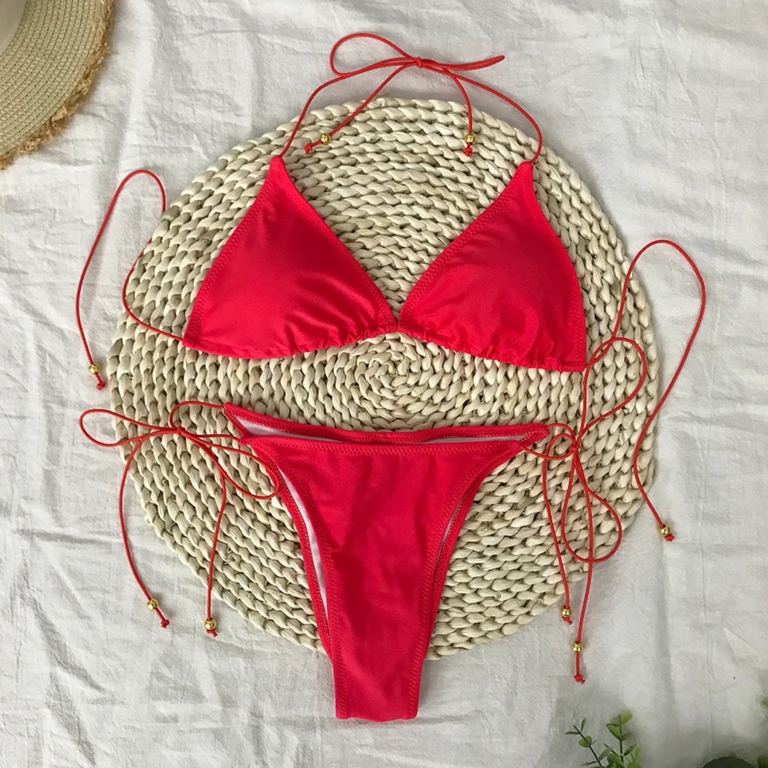 MODA Ensfarvet mini bikinier med lange reb