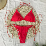 MODA Ensfarvet mini bikinier med lange reb