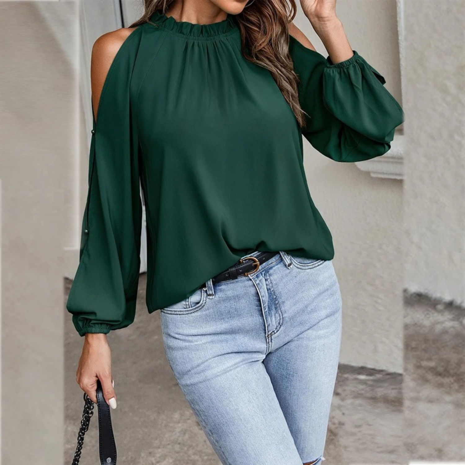 MODA elastisk enkel slank sort dame bluse