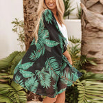 MODA Sort åndbar kimono med bladprint
