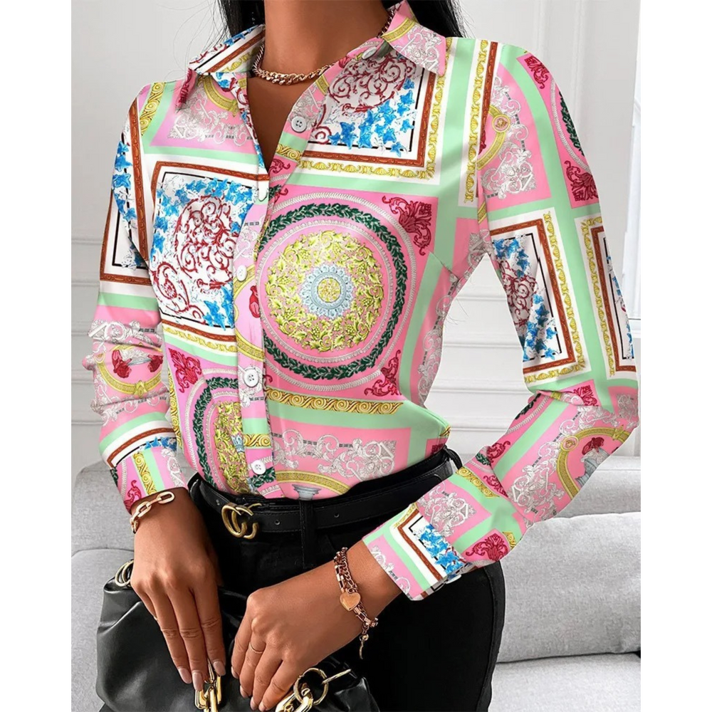 MODA patchwork med krave og leopard print dame bluse
