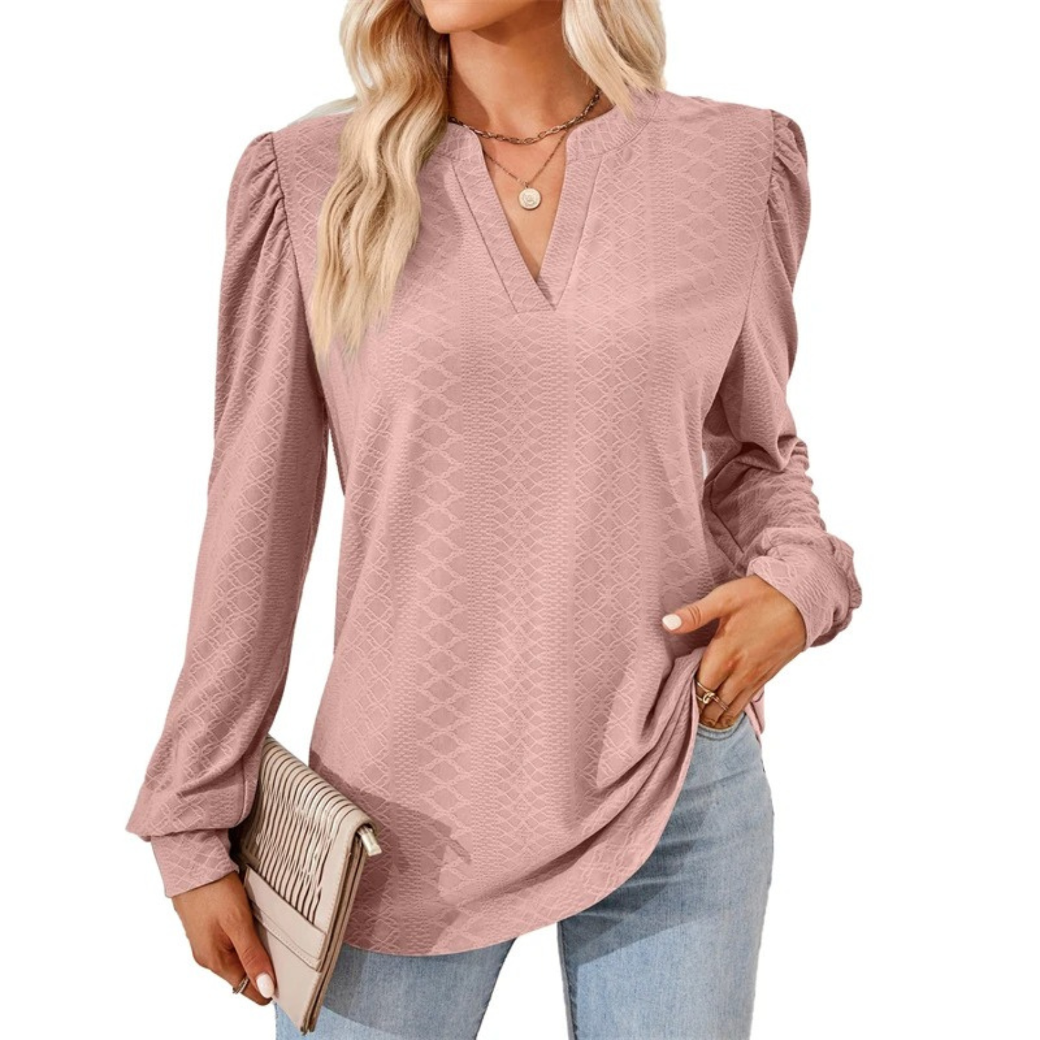 MODA Mode Broderi V-hals Lange Ærmer dame bluse