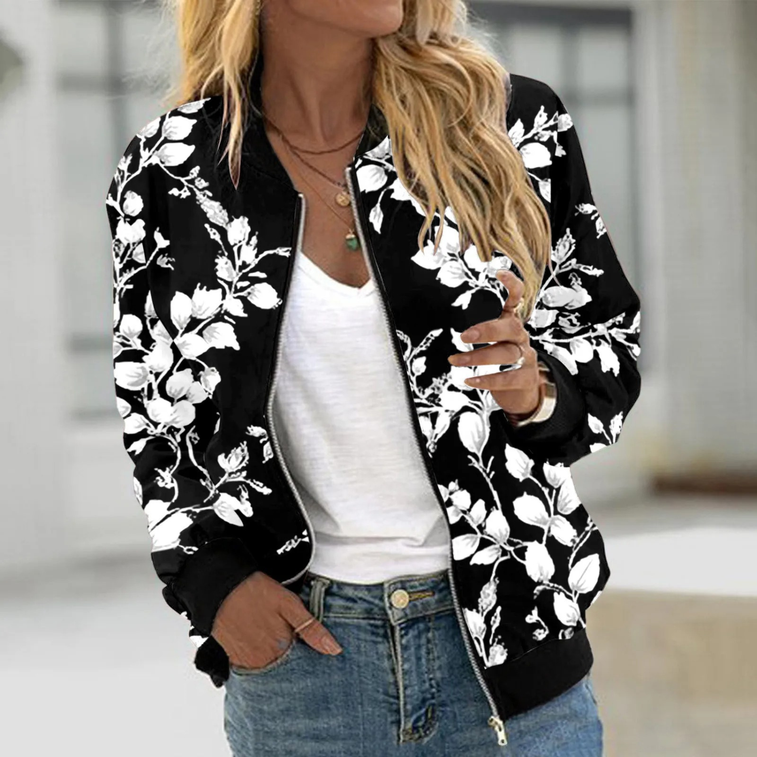 MODA Basic blomstermalet slank forårsjakke