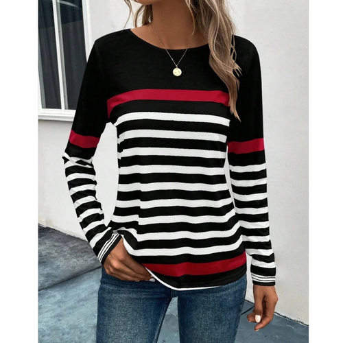 MODA geometrisk print o neck dame langærmet t shirt