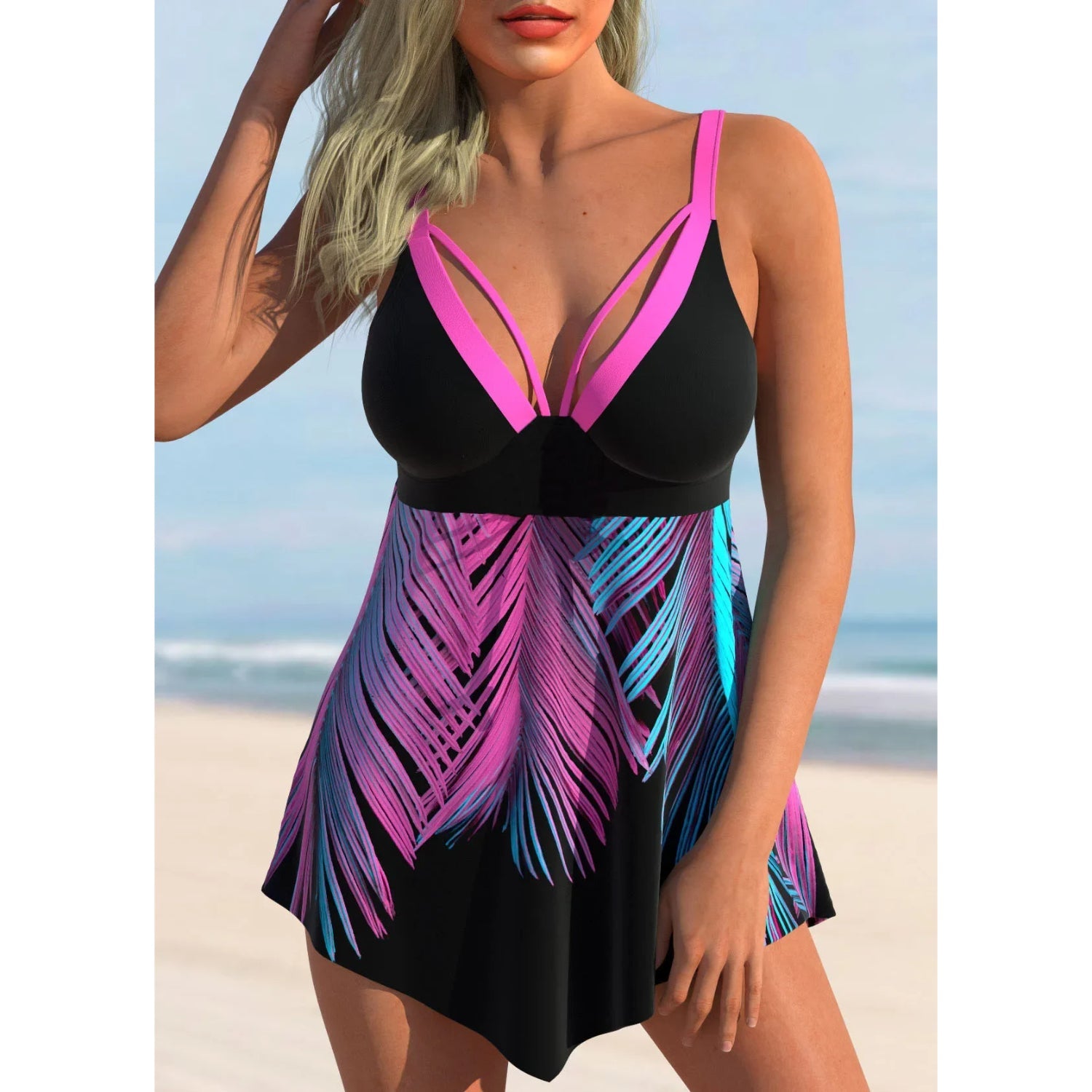 MODA tankini med brunt leopardmønster og krydsrem