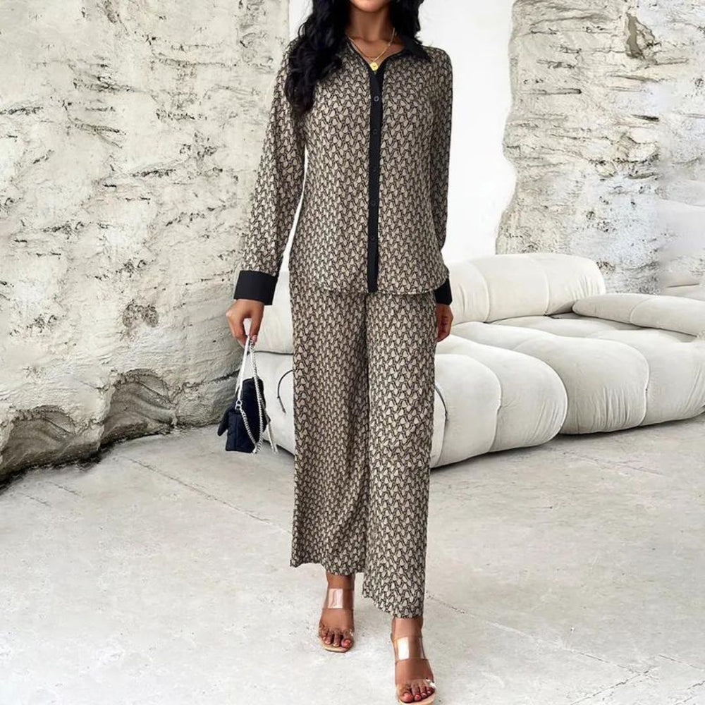 Gabriella - Elegant Printet Pyjamasæt med Piping Detalje