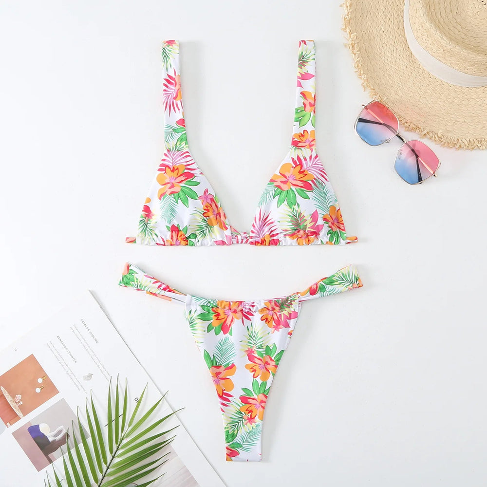 MODA Bikinier i to dele med blomsterprint og bindebånd
