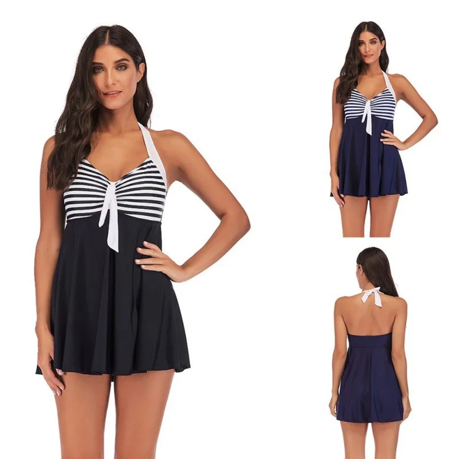 MODA sort stribet off shoulder tankini
