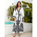 MODA hvid kimono med geometrisk print og v-hals