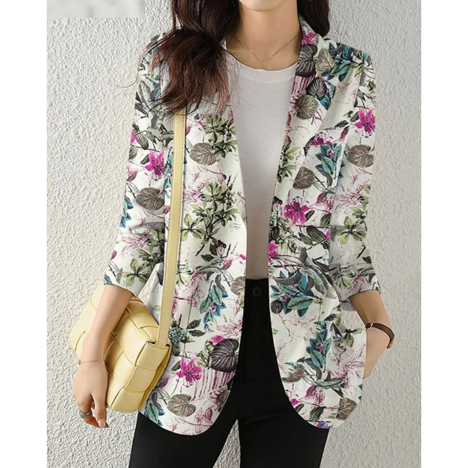 MODA Blomsterprint dame blazer, revers, lange ærmer, tynd jakke