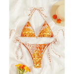 MODA Blomstret blå mønsterprint med halterneck og stropper til bikinier