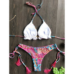 MODA Blomstret bikinier med push up-bh og lavtaljet g-streng