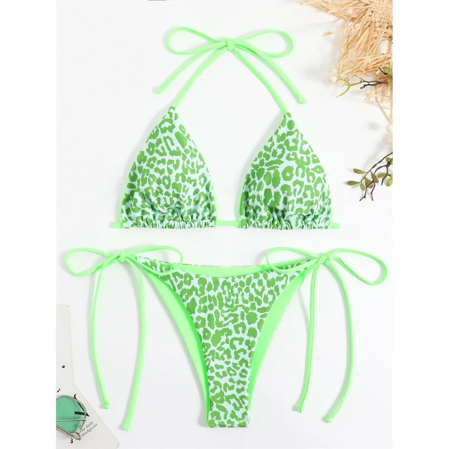 MODA Rosa leopardprint neon dobbeltsidet push-up micro bikinier