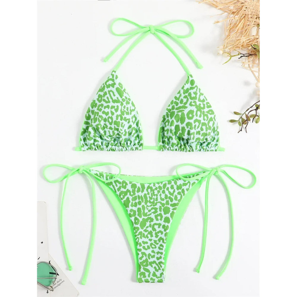 MODA Rosa leopardprint neon dobbeltsidet push-up micro bikinier