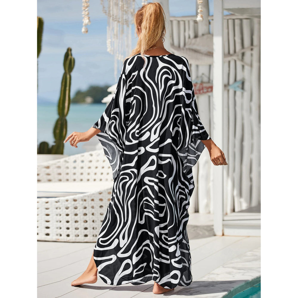 MODA Sort zebrastribet kimono med v-hals