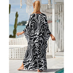 MODA Sort zebrastribet kimono med v-hals