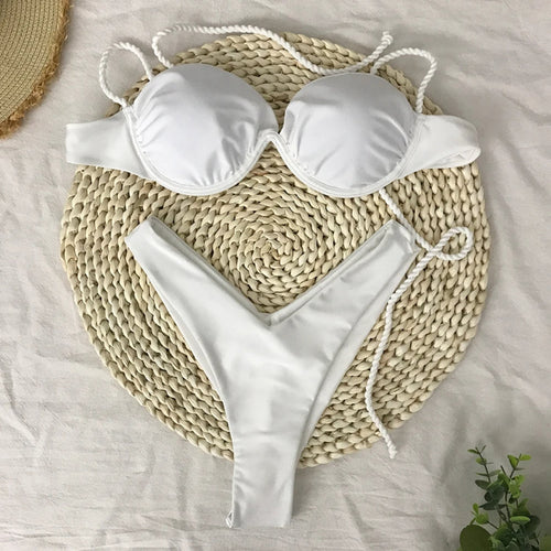 MODA Todelt bikinier med ensfarvet, skinnende push up-bh