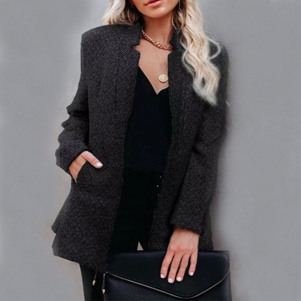 Dame Frakke - Struktureret Design - Standkrave - Mellemlang - Elegant og Varm