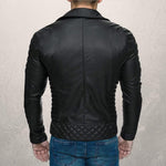 Herre Biker Læderjakke - Asymmetrisk Lynlås - Slim Fit - Quiltede Skuldre & Ærmer