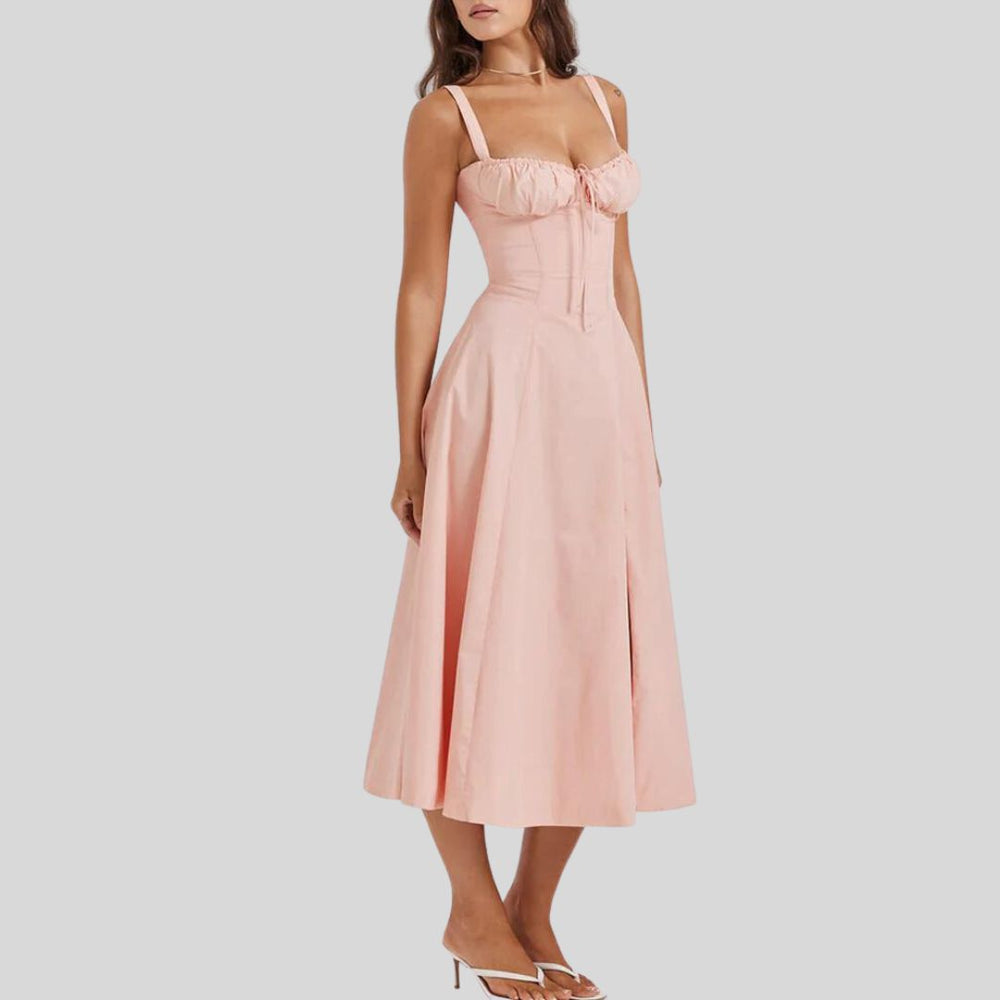 Bella - Satin Korset-Top Kjole med Høj Slids Nederdel