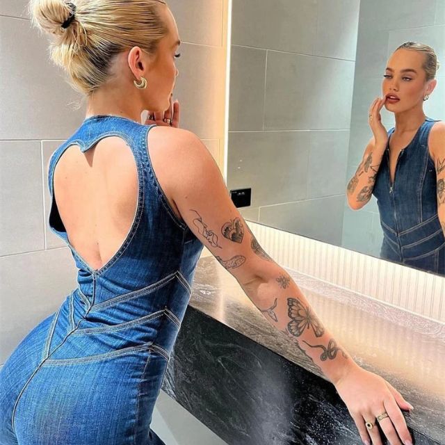 Retro denim jumpsuit med lynlås - Edel