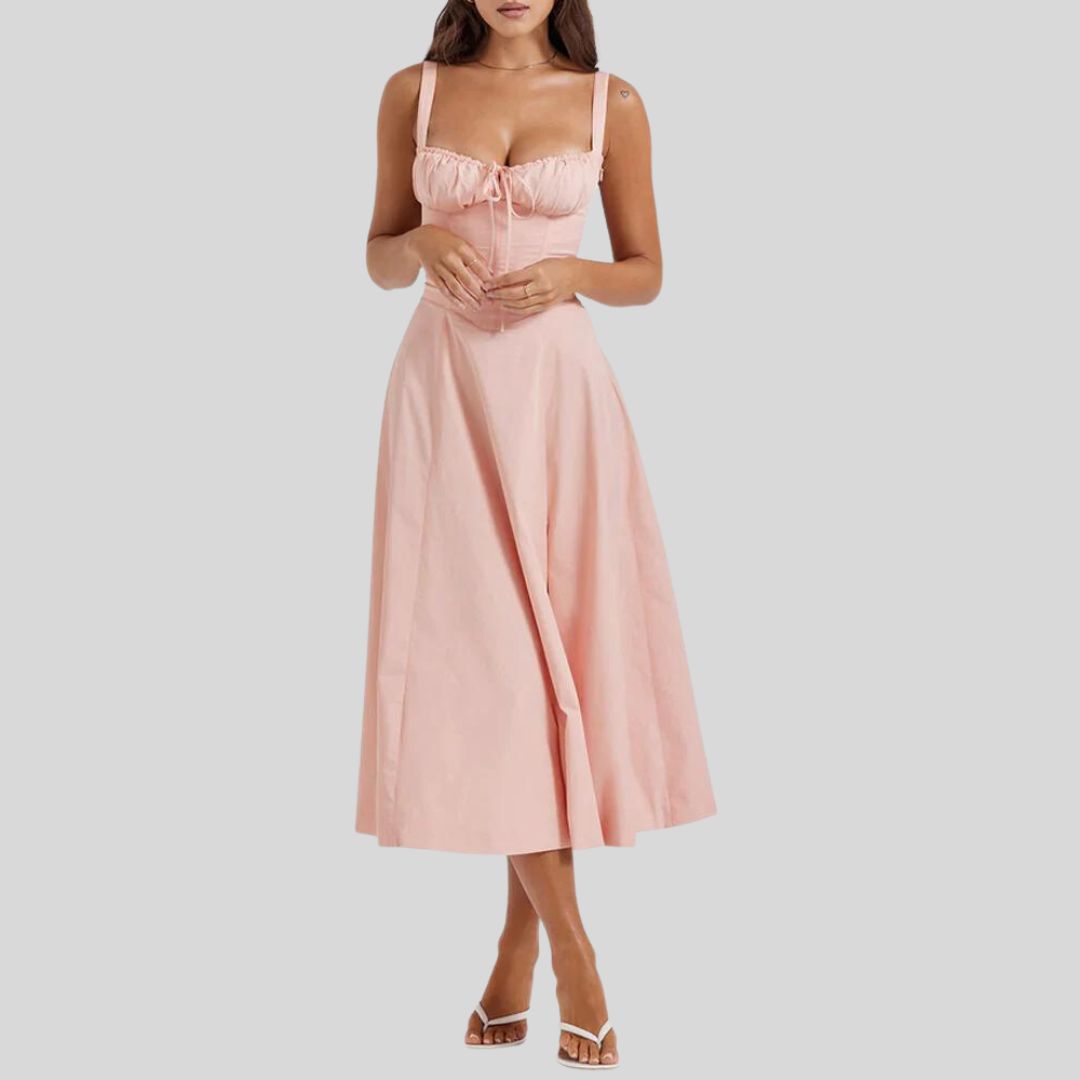 Bella - Satin Korset-Top Kjole med Høj Slids Nederdel