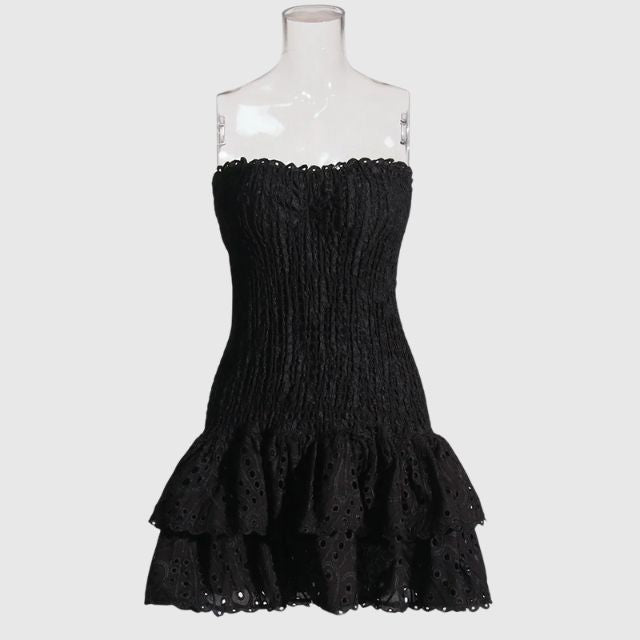 Liana - Ruched bandeau minikjole med blåt paisley mønster