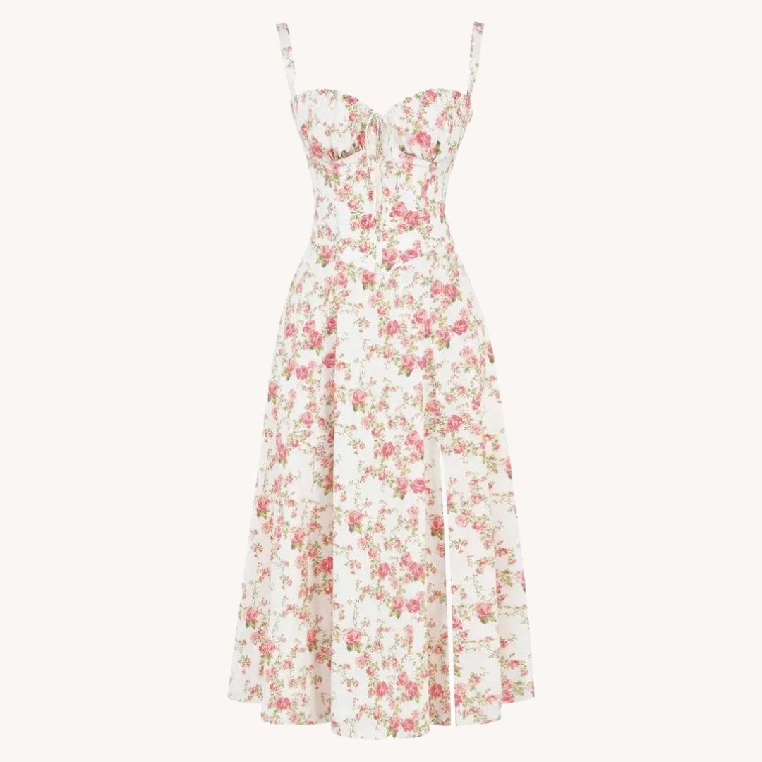 Liliana - Vintage Blomstret Midi Solskjole med Slids